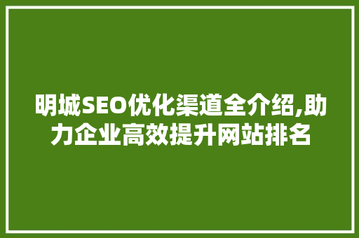 明城SEO优化渠道全介绍,助力企业高效提升网站排名