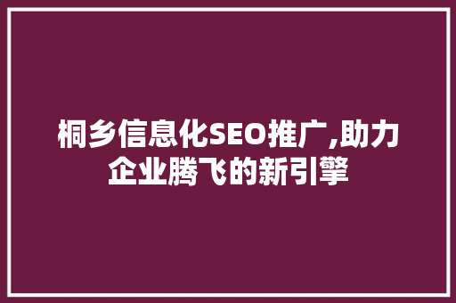 桐乡信息化SEO推广,助力企业腾飞的新引擎
