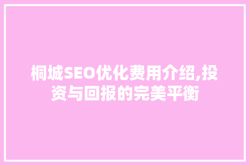 桐城SEO优化费用介绍,投资与回报的完美平衡