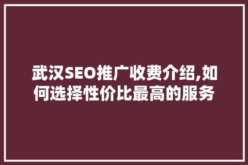 武汉SEO推广收费介绍,如何选择性价比最高的服务