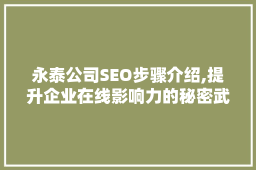 永泰公司SEO步骤介绍,提升企业在线影响力的秘密武器