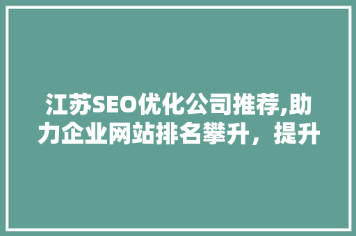 江苏SEO优化公司推荐,助力企业网站排名攀升，提升品牌影响力