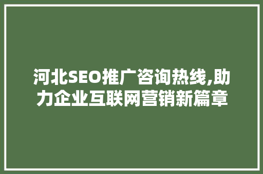 河北SEO推广咨询热线,助力企业互联网营销新篇章