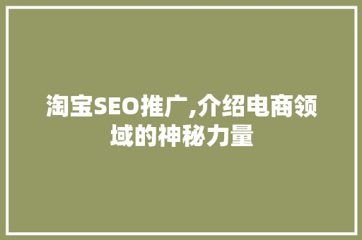 淘宝SEO推广,介绍电商领域的神秘力量