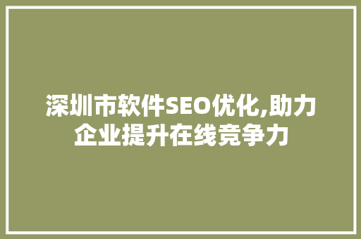 深圳市软件SEO优化,助力企业提升在线竞争力