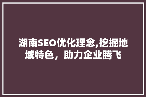 湖南SEO优化理念,挖掘地域特色，助力企业腾飞
