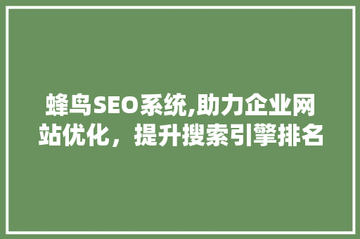 蜂鸟SEO系统,助力企业网站优化，提升搜索引擎排名