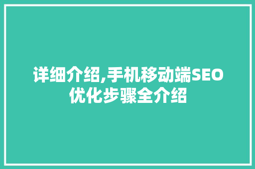 详细介绍,手机移动端SEO优化步骤全介绍  第1张