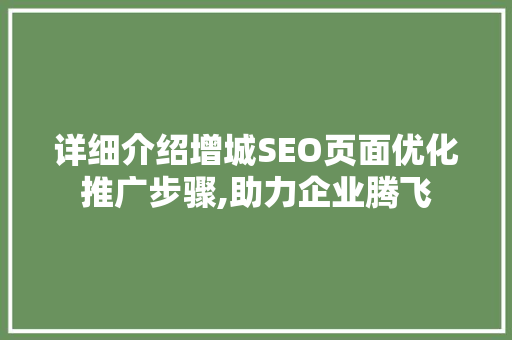 详细介绍增城SEO页面优化推广步骤,助力企业腾飞