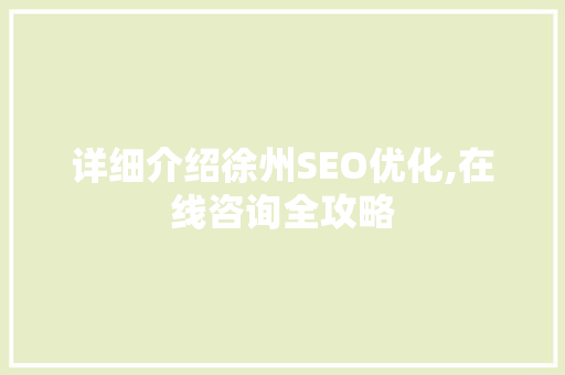 详细介绍徐州SEO优化,在线咨询全攻略
