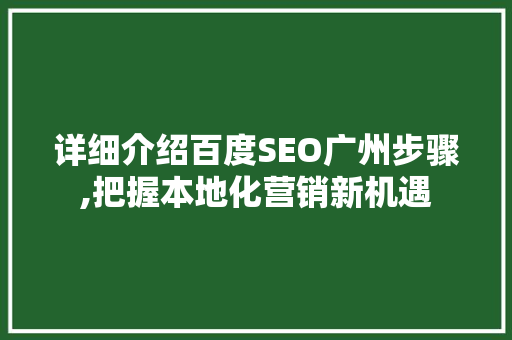 详细介绍百度SEO广州步骤,把握本地化营销新机遇
