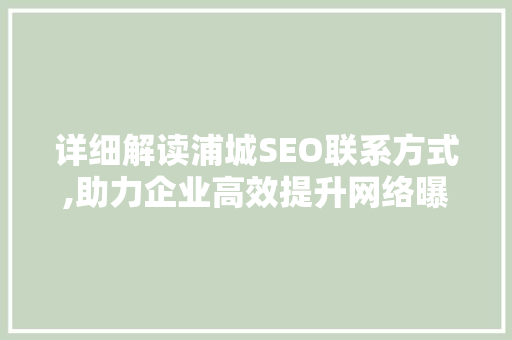 详细解读浦城SEO联系方式,助力企业高效提升网络曝光度