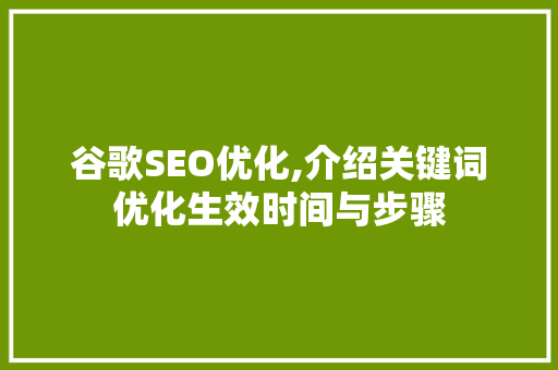 谷歌SEO优化,介绍关键词优化生效时间与步骤