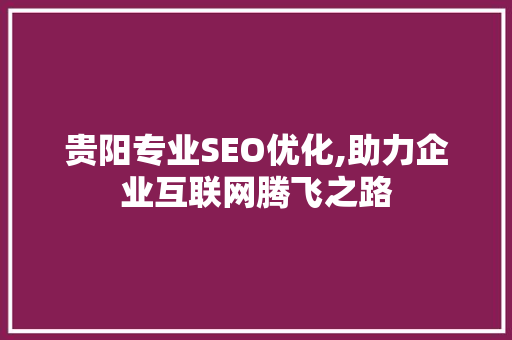 贵阳专业SEO优化,助力企业互联网腾飞之路