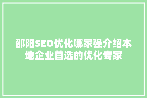 邵阳SEO优化哪家强介绍本地企业首选的优化专家