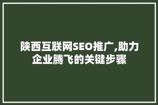 陕西互联网SEO推广,助力企业腾飞的关键步骤