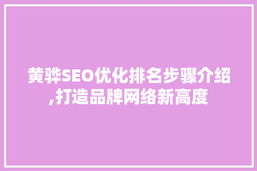 黄骅SEO优化排名步骤介绍,打造品牌网络新高度