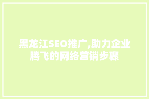 黑龙江SEO推广,助力企业腾飞的网络营销步骤