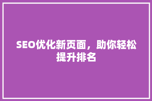 SEO优化新页面，助你轻松提升排名