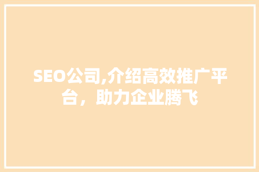 SEO公司,介绍高效推广平台，助力企业腾飞