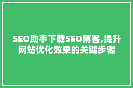 SEO助手下载SEO博客,提升网站优化效果的关键步骤