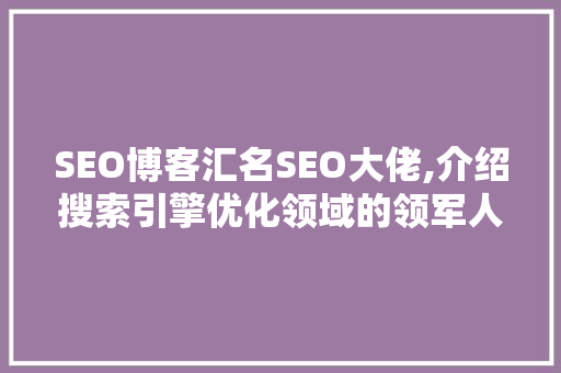 SEO博客汇名SEO大佬,介绍搜索引擎优化领域的领军人物
