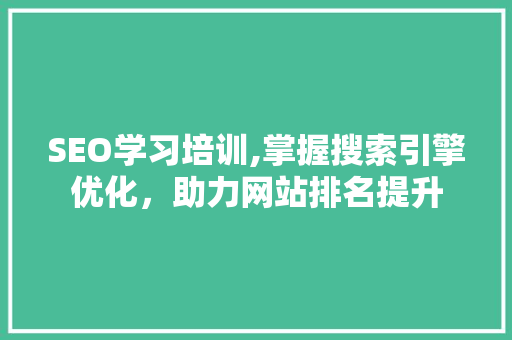 SEO学习培训,掌握搜索引擎优化，助力网站排名提升