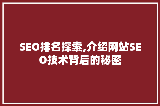 SEO排名探索,介绍网站SEO技术背后的秘密