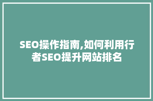 SEO操作指南,如何利用行者SEO提升网站排名