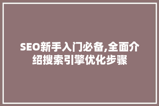 SEO新手入门必备,全面介绍搜索引擎优化步骤