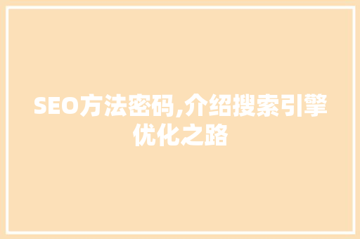 SEO方法密码,介绍搜索引擎优化之路
