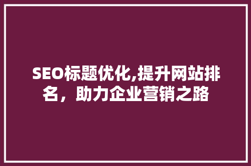 SEO标题优化,提升网站排名，助力企业营销之路