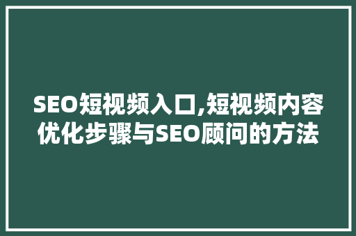 SEO短视频入口,短视频内容优化步骤与SEO顾问的方法