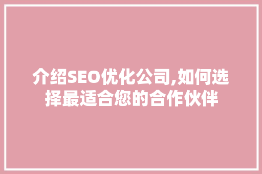 介绍SEO优化公司,如何选择最适合您的合作伙伴