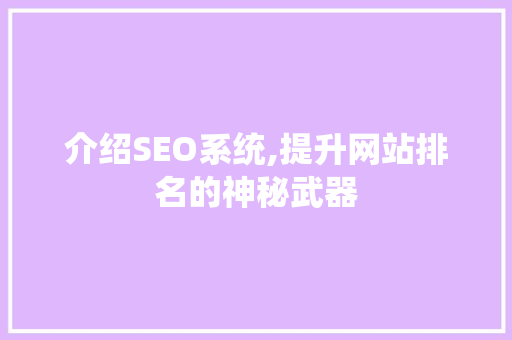 介绍SEO系统,提升网站排名的神秘武器