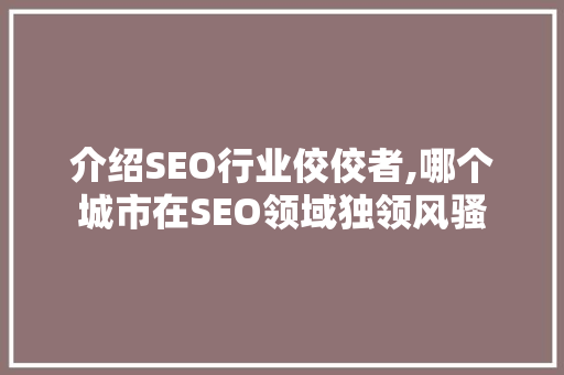 介绍SEO行业佼佼者,哪个城市在SEO领域独领风骚