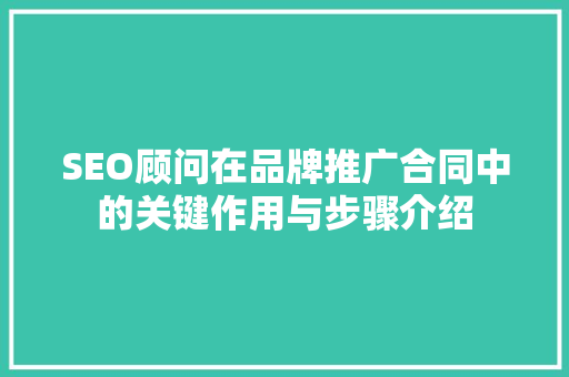 SEO顾问在品牌推广合同中的关键作用与步骤介绍