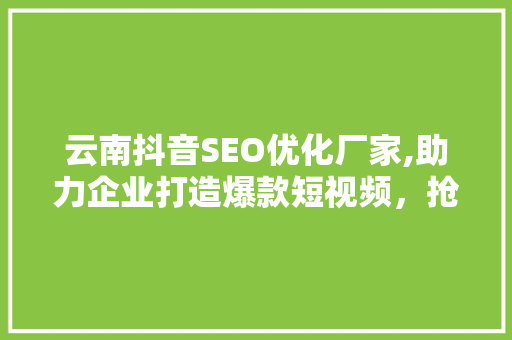 云南抖音SEO优化厂家,助力企业打造爆款短视频，抢占市场先机