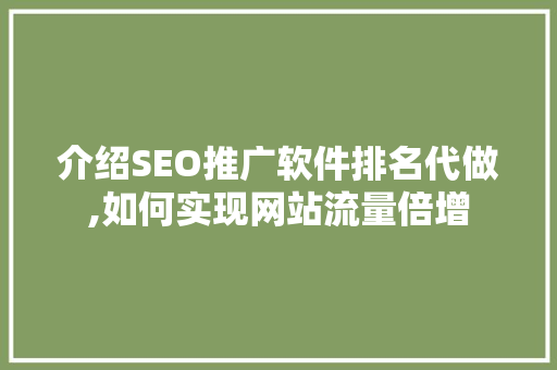 介绍SEO推广软件排名代做,如何实现网站流量倍增