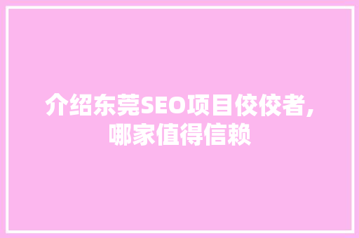 介绍东莞SEO项目佼佼者,哪家值得信赖