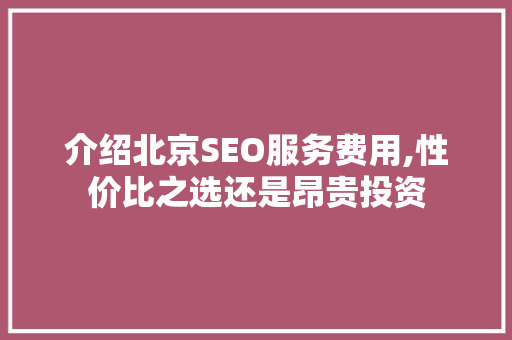 介绍北京SEO服务费用,性价比之选还是昂贵投资