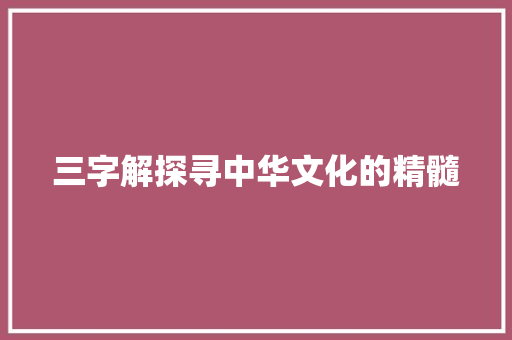 三字解探寻中华文化的精髓