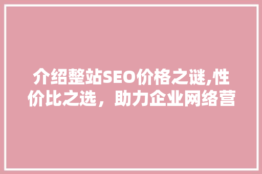 介绍整站SEO价格之谜,性价比之选，助力企业网络营销
