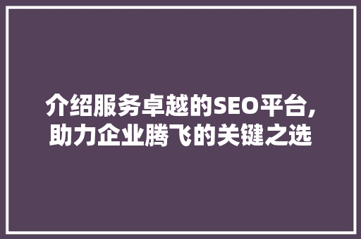 介绍服务卓越的SEO平台,助力企业腾飞的关键之选