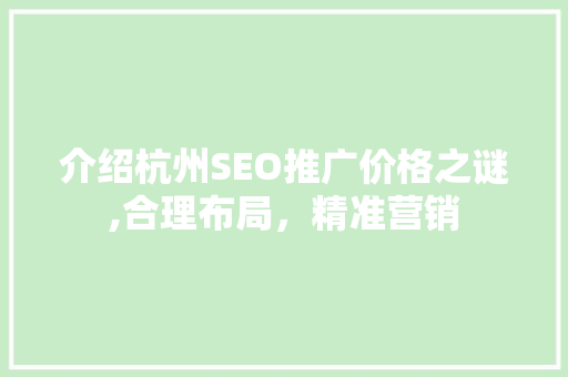 介绍杭州SEO推广价格之谜,合理布局，精准营销