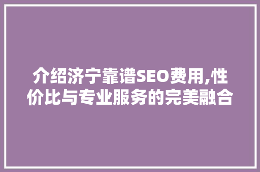 介绍济宁靠谱SEO费用,性价比与专业服务的完美融合