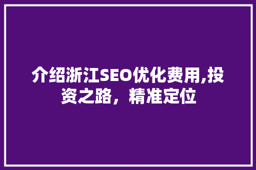 介绍浙江SEO优化费用,投资之路，精准定位