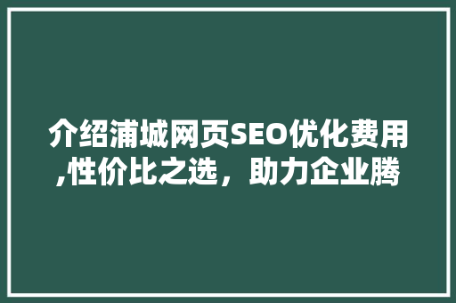 介绍浦城网页SEO优化费用,性价比之选，助力企业腾飞