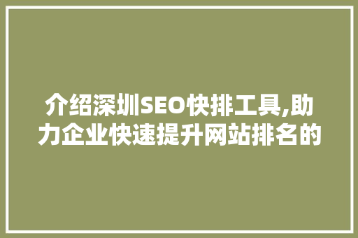 介绍深圳SEO快排工具,助力企业快速提升网站排名的秘密武器