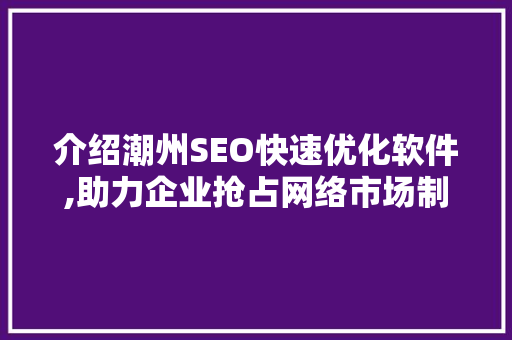 介绍潮州SEO快速优化软件,助力企业抢占网络市场制高点